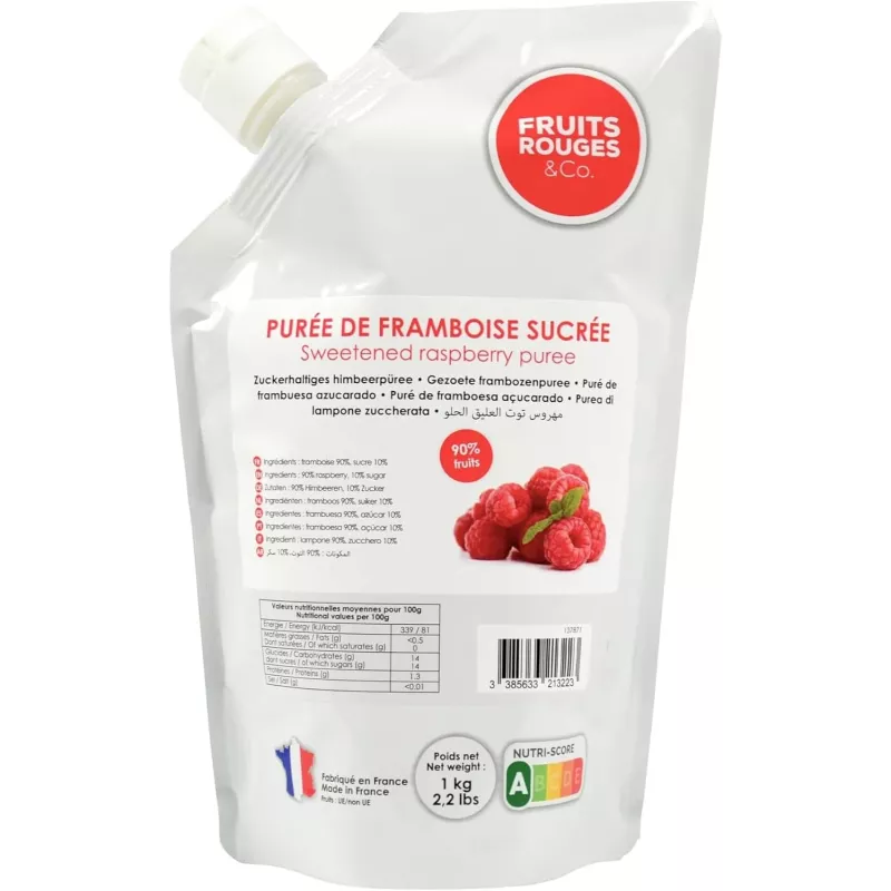 Purée de framboise 100% fruit 1kg pour desserts et smoothies