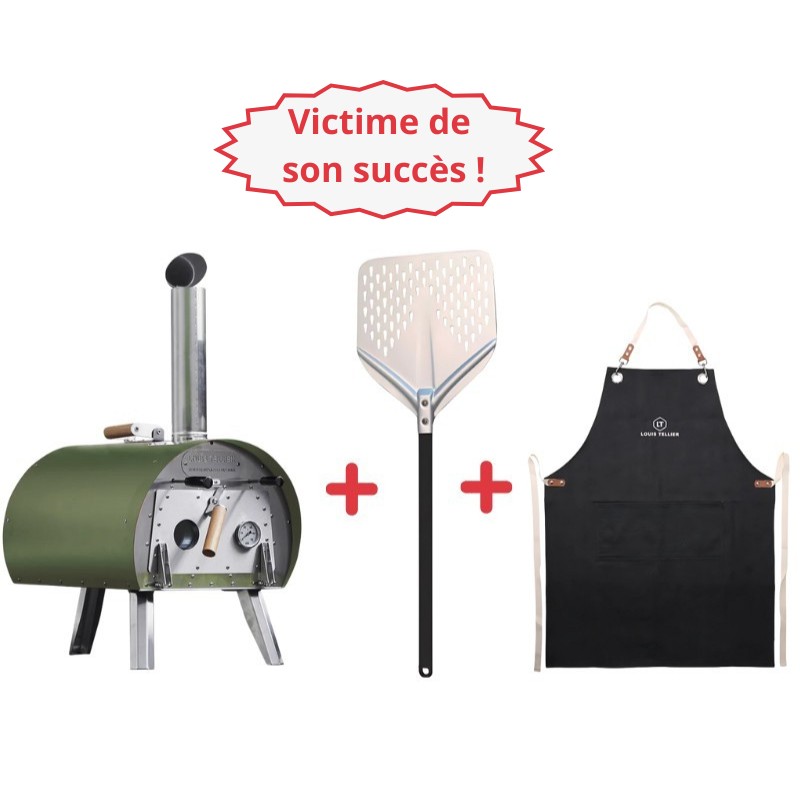 Pack Four à bois Marcel Kaki + Pelle à pizza perforée + Tablier denim – Louis Tellier Victime de son succès