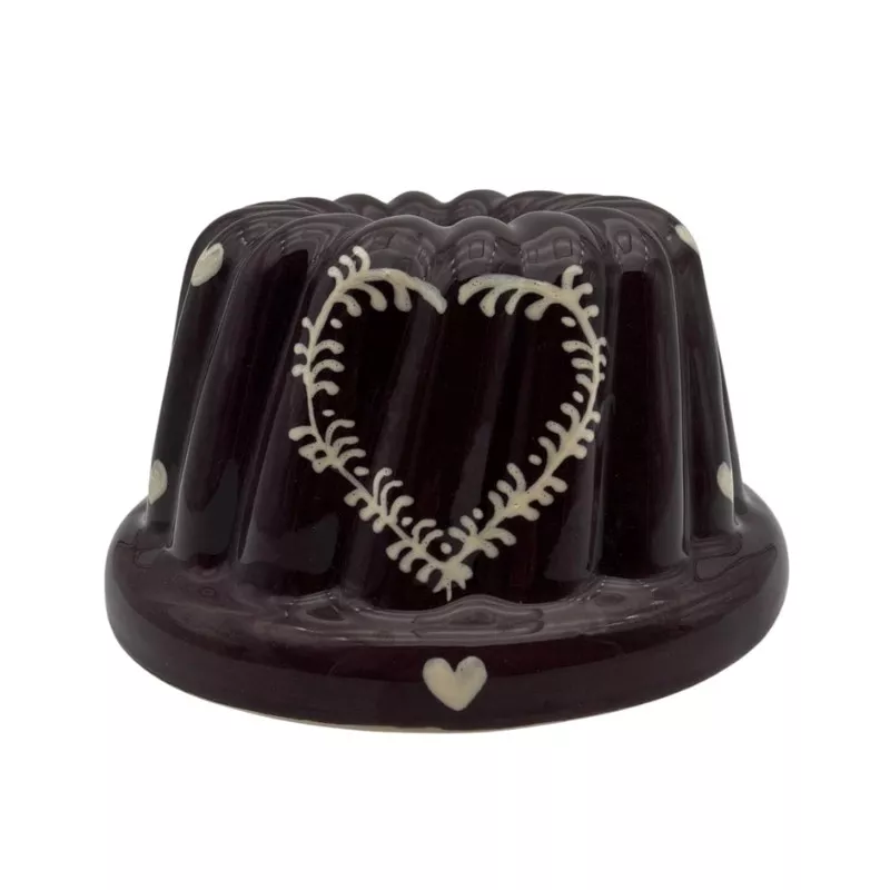 Moule kouglof 20 cm terre cuite aubergine motif cœur