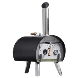 Pack Four à bois Marcel Noir + Pelle à pizza perforée + Pelle de retournement + Tablier denim – Louis Tellier 