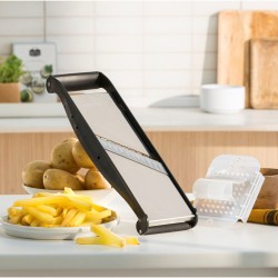 Mandoline inox Compact-PRO Basalte – 2 peignes effileurs 4 & 10 mm | CuisinezPâtissez