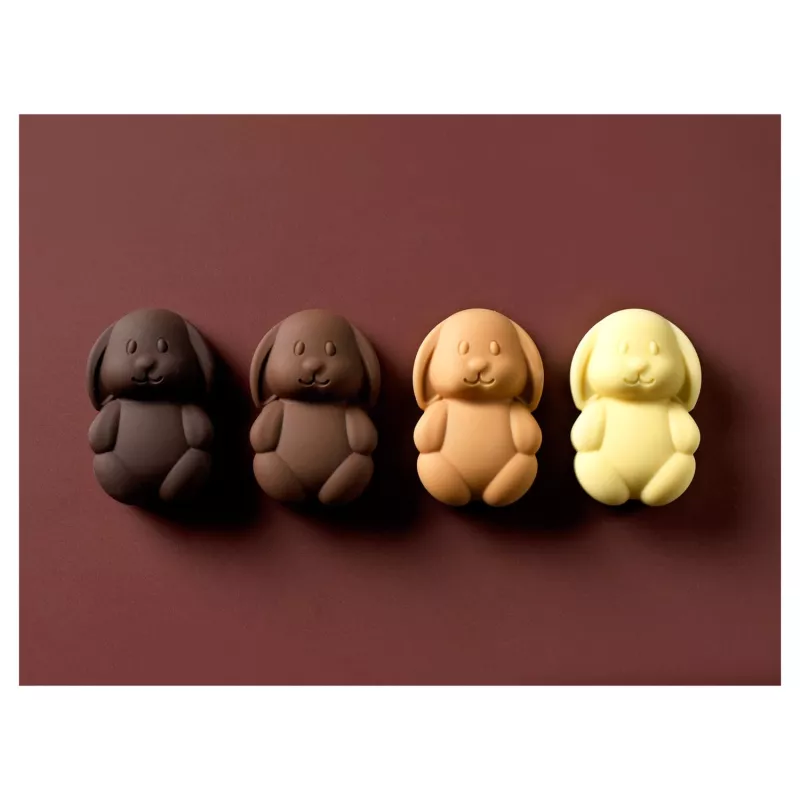 lapins en chocolat moulés avec moule silicone pâtisserie
