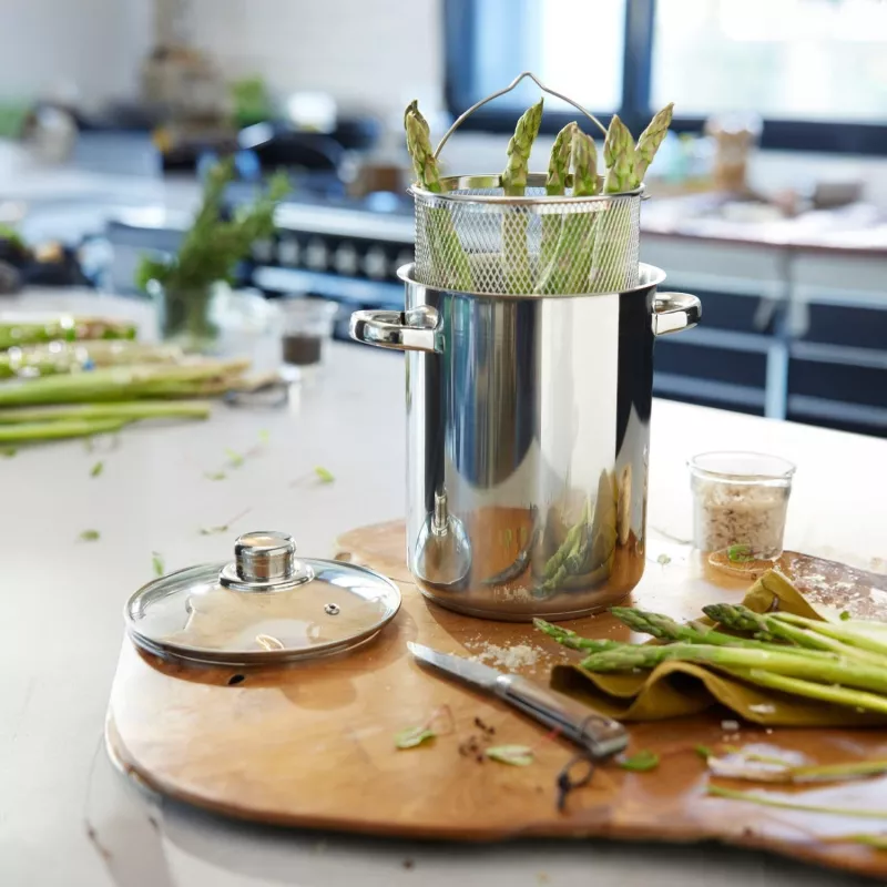 cuiseur à asperges en inox 16 cm avec couvercle en verre tous feux