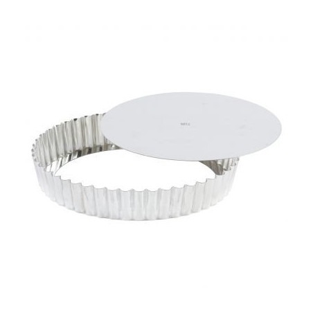 Tourtière ronde cannelée 300 mm – Moule fer blanc à fond mobile