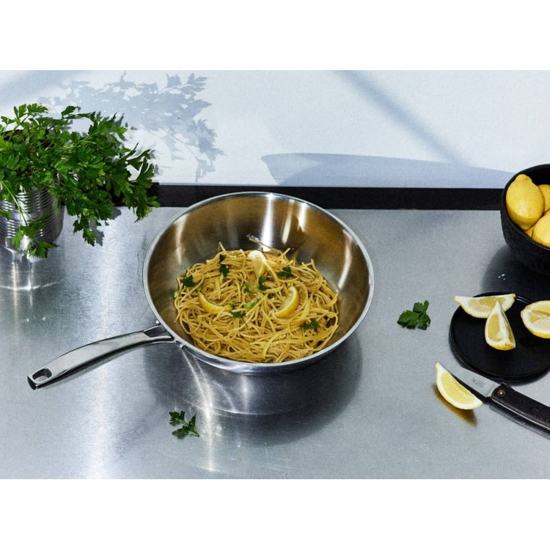 wok inox 30 cm tous feux induction cuisson professionnelle pâtes et légumes