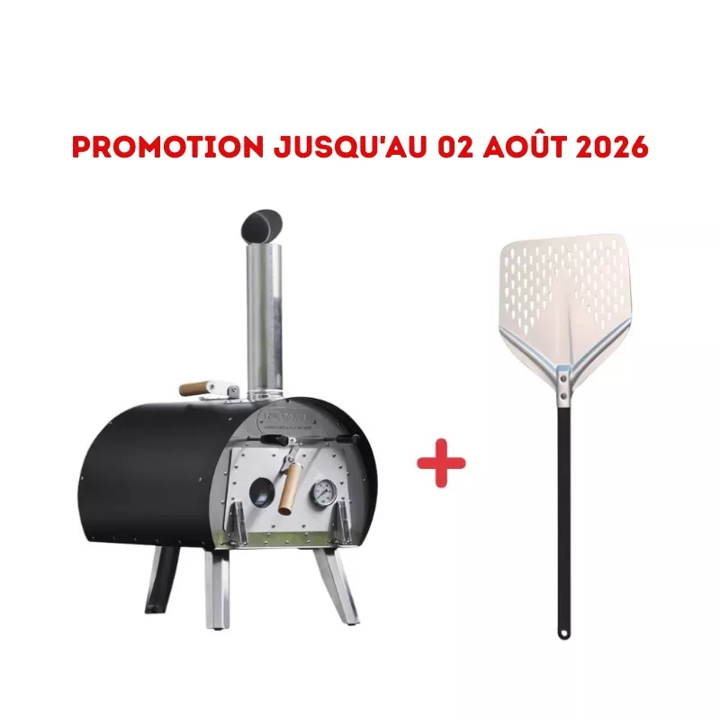 Pack Four à bois Marcel Noir + Pelle à pizza perforée – Louis Tellier