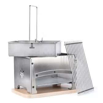 Barbecue braséro de table en inox avec grille de cuisson, foyer et accessoires pour repas en extérieur