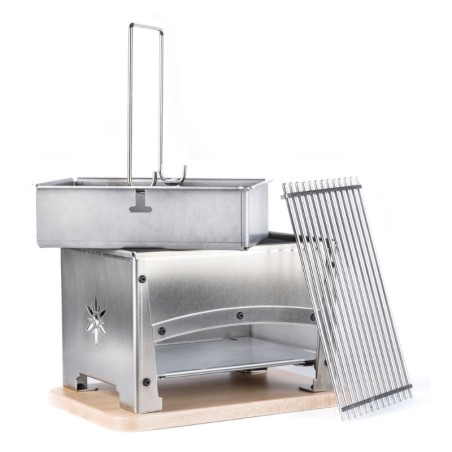 Barbecue braséro de table en inox avec grille de cuisson, foyer et accessoires pour repas en extérieur