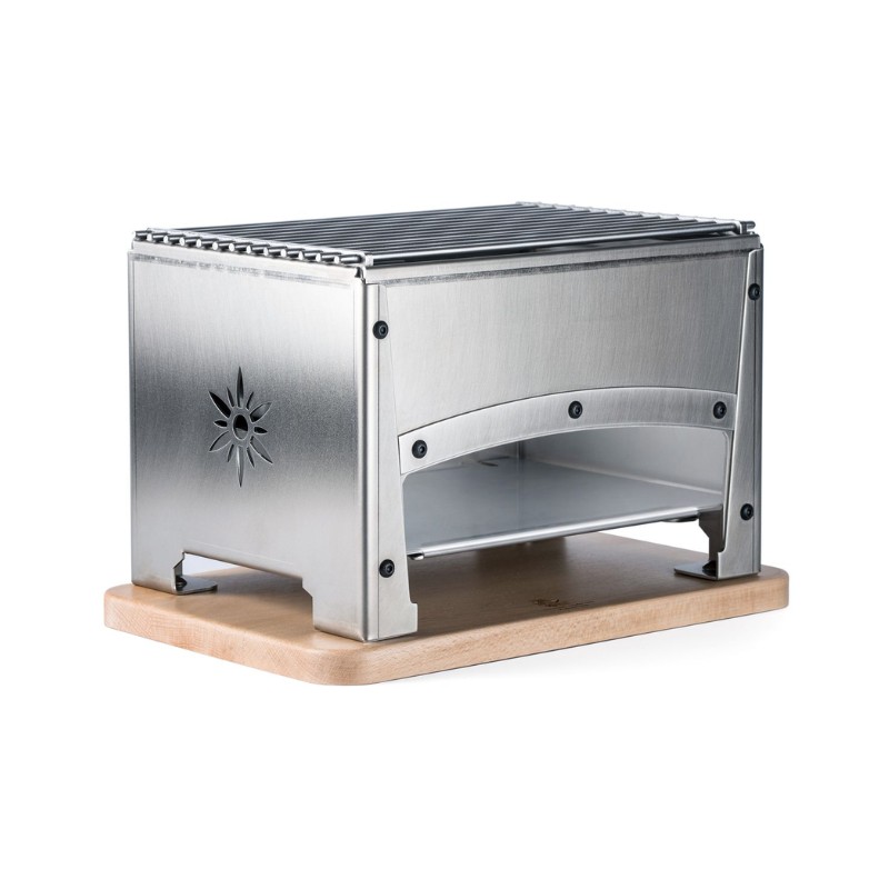 Barbecue braséro de table en inox avec foyer 1 côté fermé pour cuisson extérieure