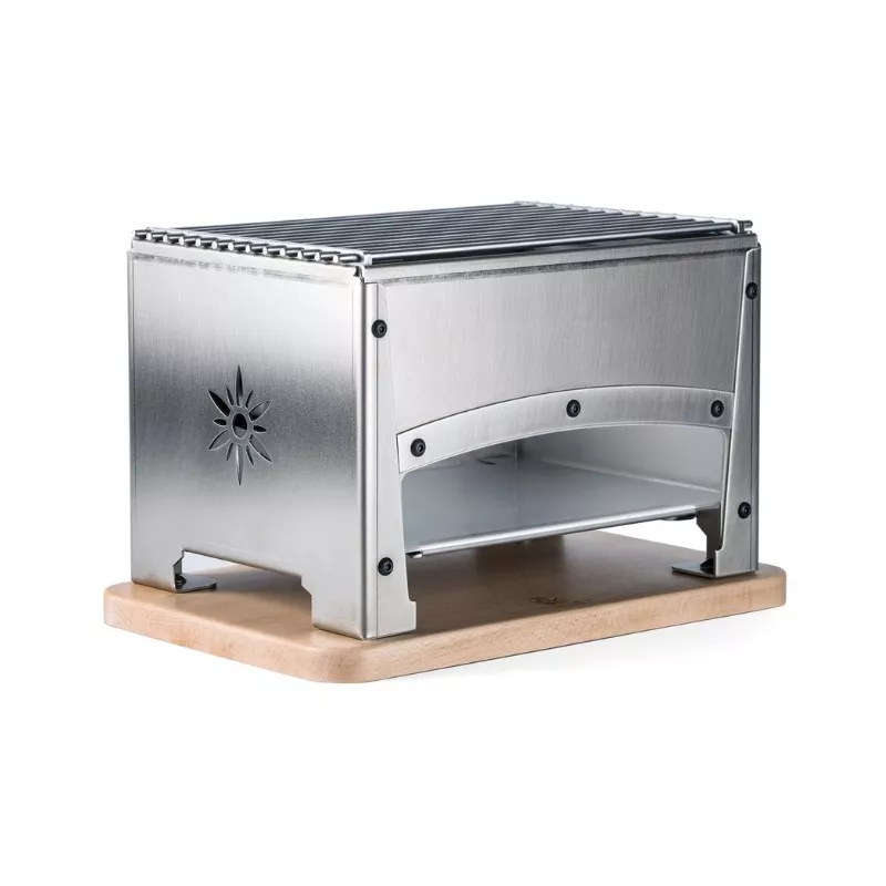 Barbecue braséro de table en inox avec foyer 1 côté fermé pour cuisson extérieure