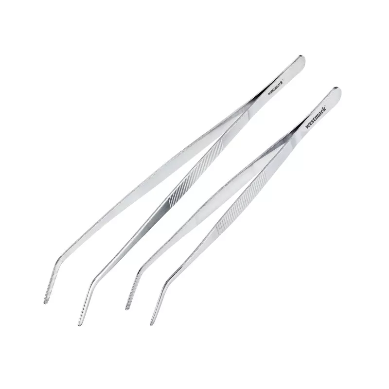 Pince de cuisine courbée inox – Lot de 2, 19,5 et 29 cm