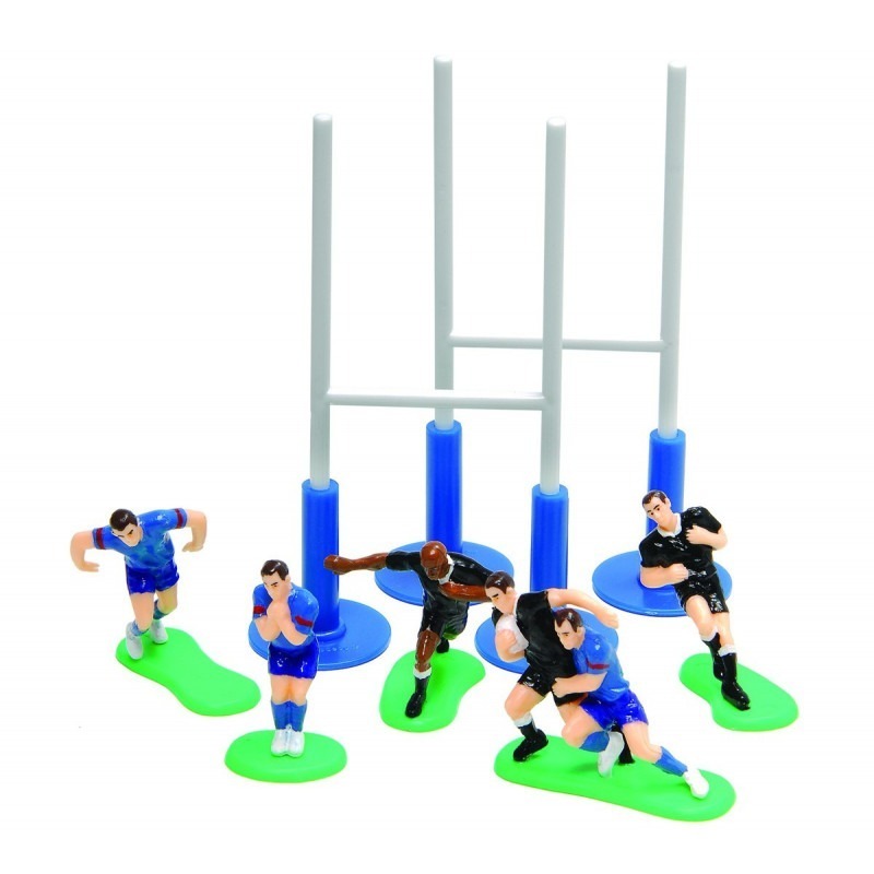 Ensemble de Joueurs de Rugby et Poteaux - 6 Joueurs + 2 Poteaux  
