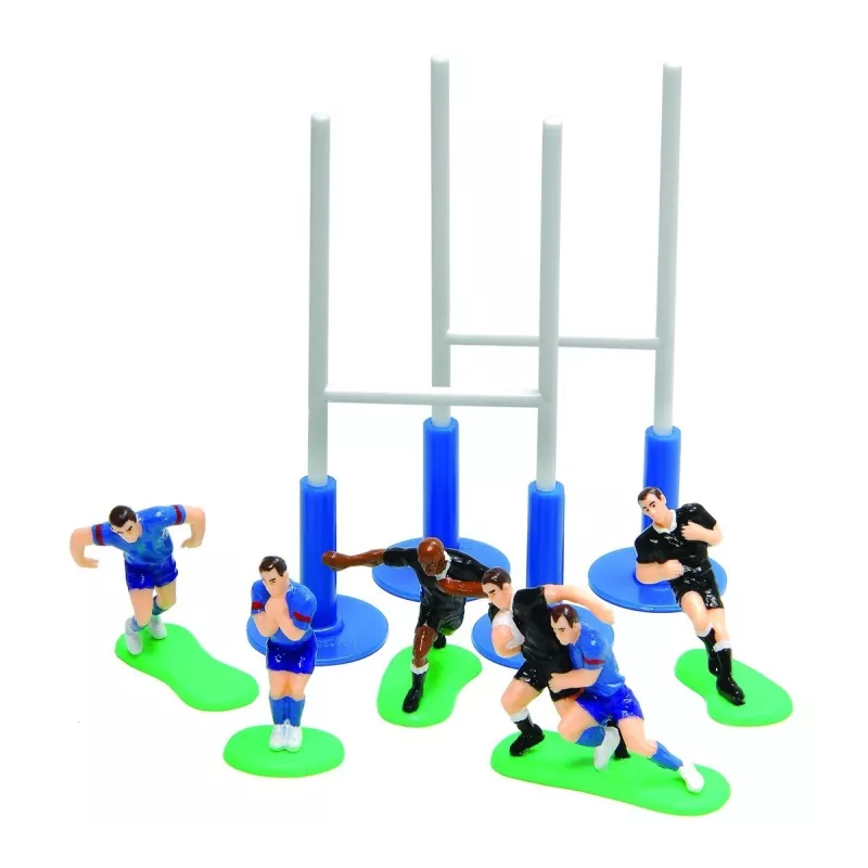 Ensemble de Joueurs de Rugby et Poteaux - 6 Joueurs + 2 Poteaux  