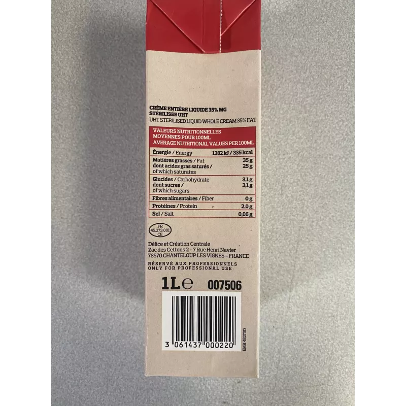 Crème liquide UHT 35% 1L DGF – Chantilly, ganache, cuisine