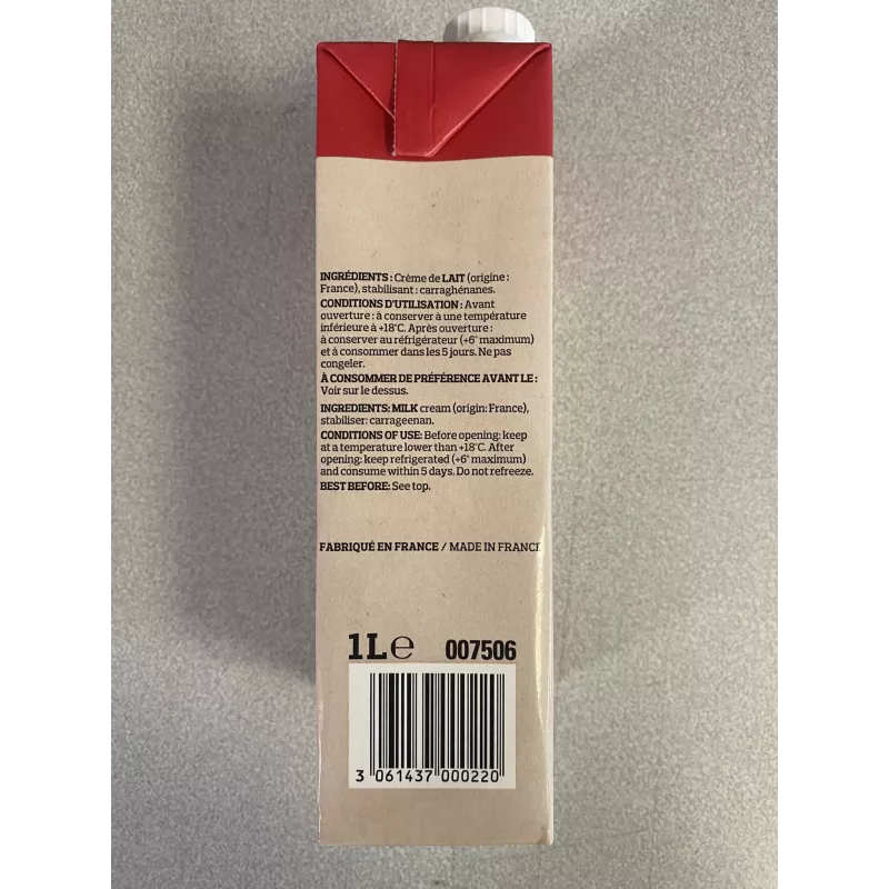 Crème liquide UHT 35% 1L DGF – Chantilly, ganache, cuisine