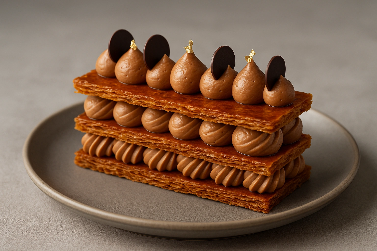 Millefeuille croustillant au chocolat et ganache onctueuse