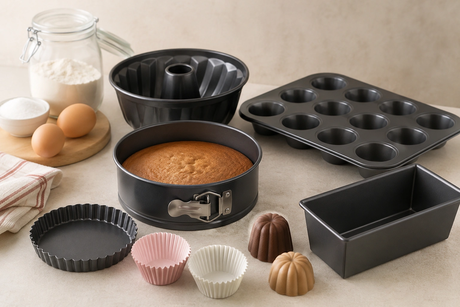 Moules à pâtisserie, plaque à muffins et moule à gâteau pour cuire et mouler des desserts maison