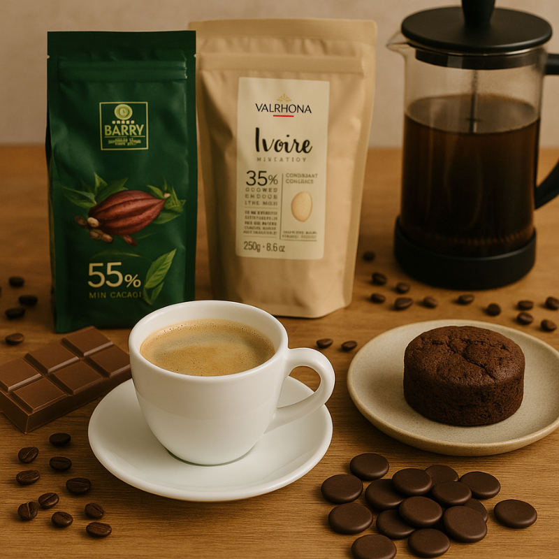 Tasse de café avec des pistols Chocolat Valrhona et Barry