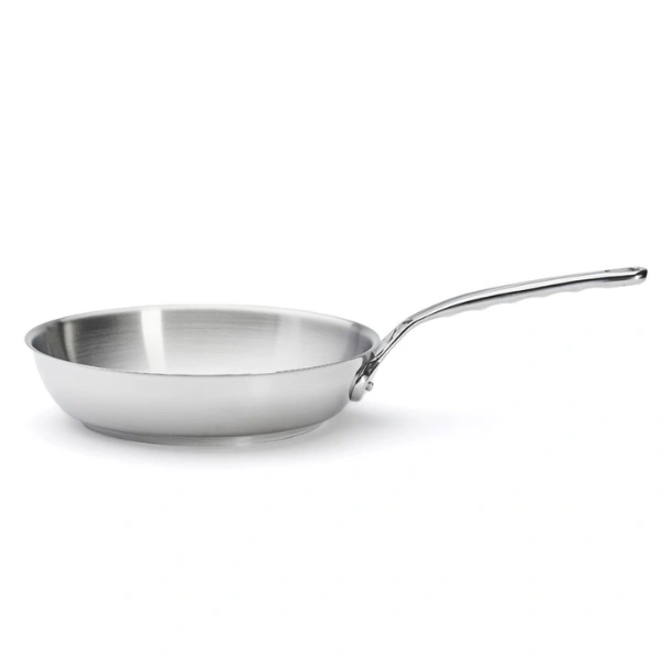 Poêle inox Milady De Buyer avec manche ergonomique, vue de profil sur fond blanc