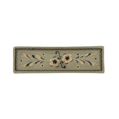 Repose-cuillère en terre cuite décor fleurs style Plats alsaciens fait main