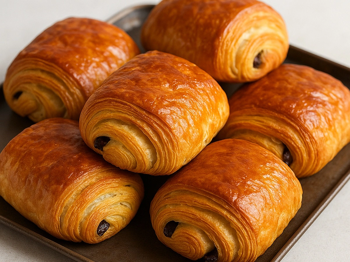 Pains au chocolat maison dorés et feuilletés
