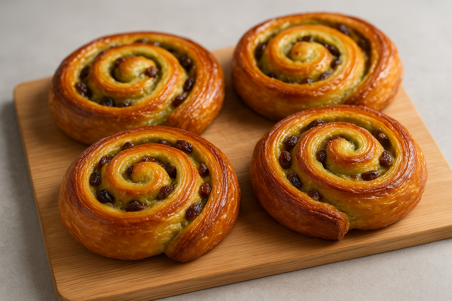 Pains aux raisins croustillants avec crème pâtissière et raisins secs